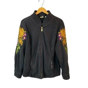 BOB MARKIE Wearable Art Vintage Designer Floral  Embroidered Terry Zip Jacket